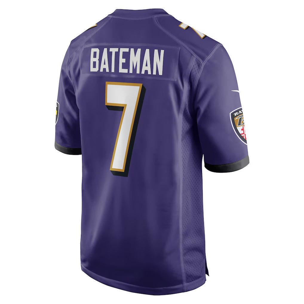 B.Ravens #7 Rashod Bateman Purple MWATKINS Game Player Jersey
