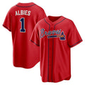 Atlanta Braves #1 Ozzie Albies Red MWATKINS Alternate 2 Replica Jersey