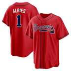 Atlanta Braves #1 Ozzie Albies Red MWATKINS Alternate 2 Replica Jersey