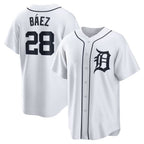 Detroit Tigers #28 Javier Baez White MWATKINS Home Replica Player Jersey