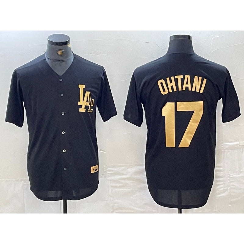 Los Angeles Dodgers #17 Shohei Ohtani Black Gold MWATKINS Cool Base Stitched Jersey
