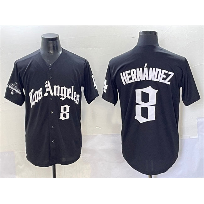 Los Angeles Dodgers #8 Enrique Hernandez Black MWATKINS Mexico 2025 LA Gothic Style With 2024 World Series Champions Patch Vapor Premier Limited Stitched Jersey