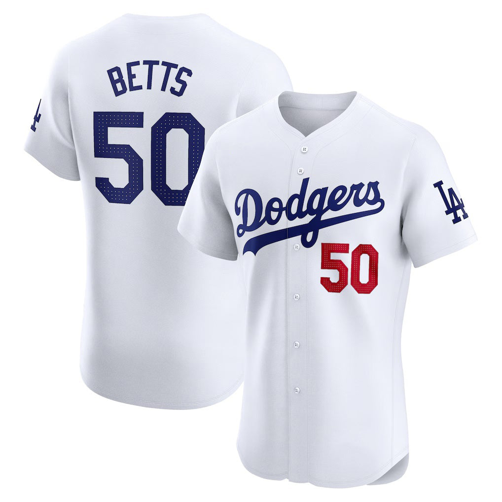 Los Angeles Dodgers #50 Mookie Betts White MWATKINS Home Elite Jersey