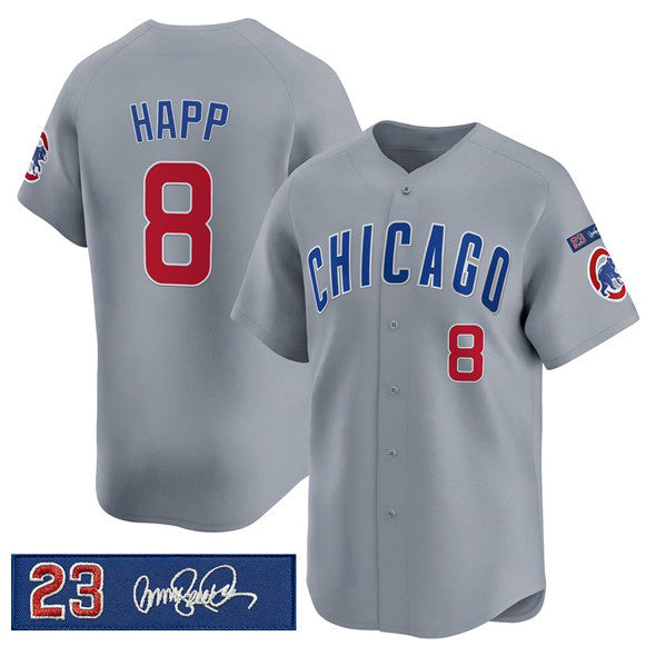 Chicago Cubs #8 lan Happ Gray MWATKINS 'Ryne Sandberg Tribute' Vapor Limited V3 Stitched Jersey
