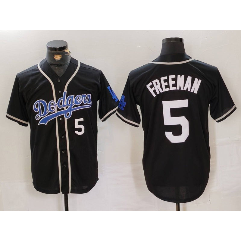 Los Angeles Dodgers #5 Freddie Freeman Number Black MWATKINS Cool Base With Patch Stitched Jerseys