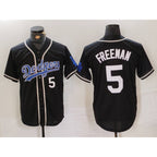 Los Angeles Dodgers #5 Freddie Freeman Number Black MWATKINS Cool Base With Patch Stitched Jerseys