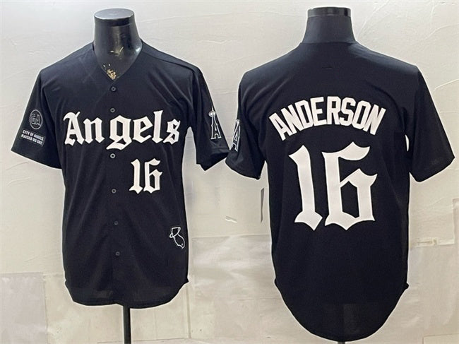 Los Angeles Angels #16 Garret Anderson Black MWATKINS 'Gothic Halo Edition' Vapor Limited Stitched Jersey