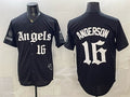 Los Angeles Angels #16 Garret Anderson Black MWATKINS 'Gothic Halo Edition' Vapor Limited Stitched Jersey