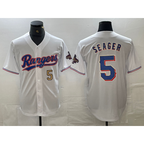 Texas Rangers #5 Corey Seager Number White MWATKINS 2023 World Series Champions Cool Base Jerseys