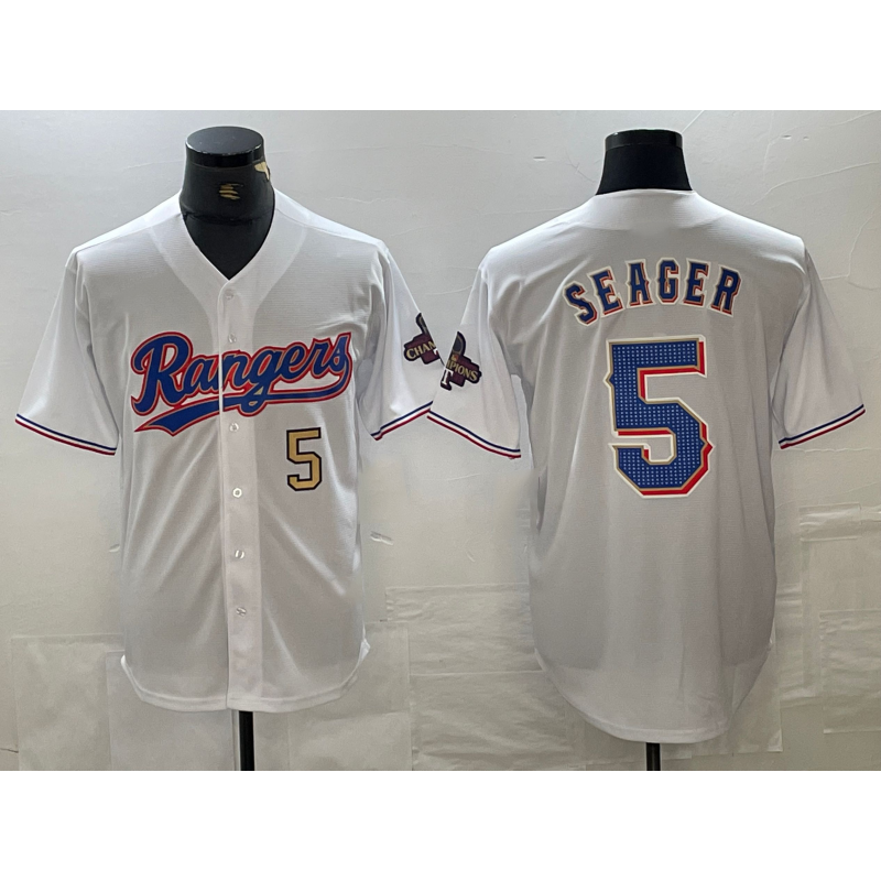 Texas Rangers #5 Corey Seager Number White MWATKINS 2023 World Series Champions Cool Base Jerseys