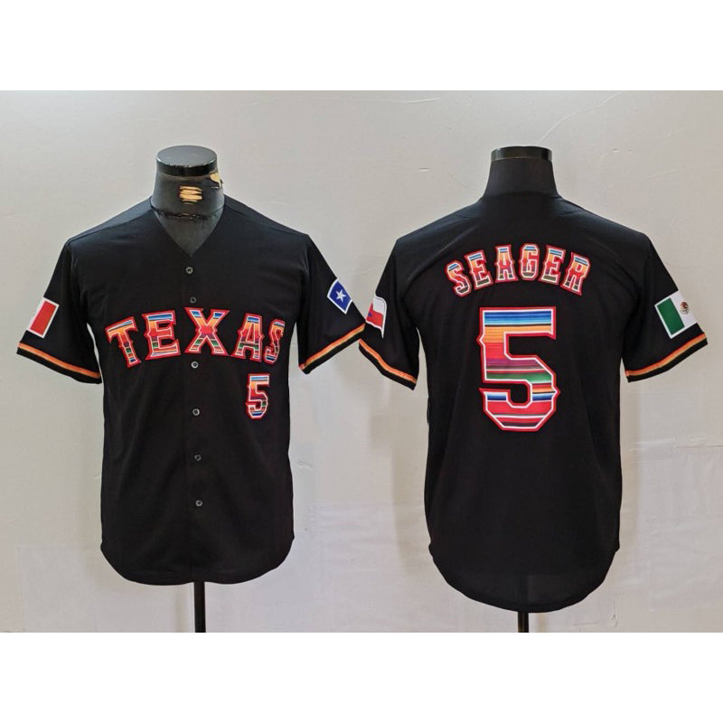 Texas Rangers #5 Corey Seager Black MWATKINS Rainbow Mexico Cool Base Stitched Jersey