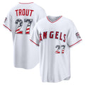 Los Angeles Angels #27 Mike Trout White MWATKINS USA 250 Fourth of July Home Stadium Jersey
