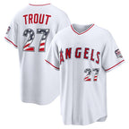 Los Angeles Angels #27 Mike Trout White MWATKINS USA 250 Fourth of July Home Stadium Jersey