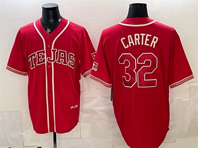 Texas Rangers #32 Evan Carter Red MWATKINS 2026 City Connect Stadium Stitched Jersey
