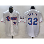 Texas Rangers #32 Evan Carter Number White MWATKINS 2023 World Series Champions Cool Base Jerseys