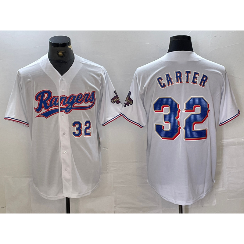 Texas Rangers #32 Evan Carter Number White MWATKINS 2023 World Series Champions Cool Base Jerseys