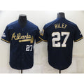 Atlanta Braves #27 Austin Riley 2022 Navy Blue MWATKINS 2021 World Series Champions Golden Edition Stitched Cool Base Jersey