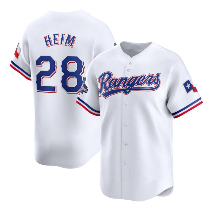 Texas Rangers #28 Jonah Heim White MWATKINS 2023 World Series Champions Stitched Jersey