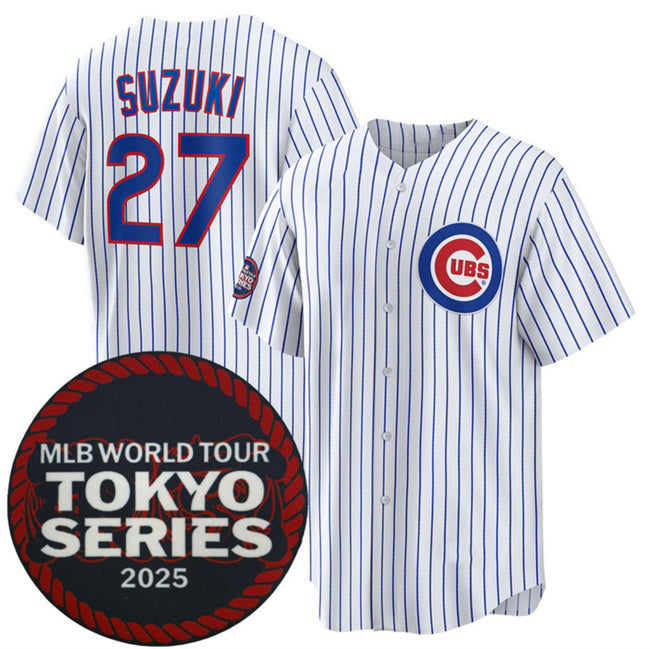 Chicago Cubs #27 Seiya Suzuki White MWATKINS 2025 World Tour Tokyo Series Home Stitched Jersey
