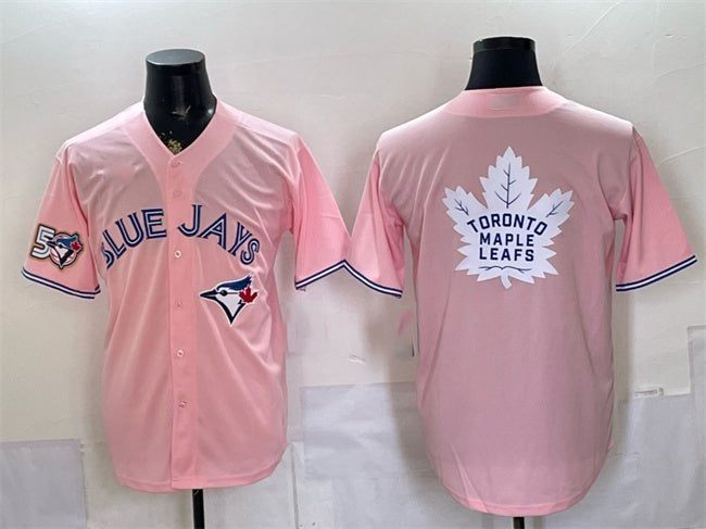 Toronto Blue Jays & Leafs With White MWATKINS Leafs Logo Pink 50 Seasons Patch Stitched Jersey