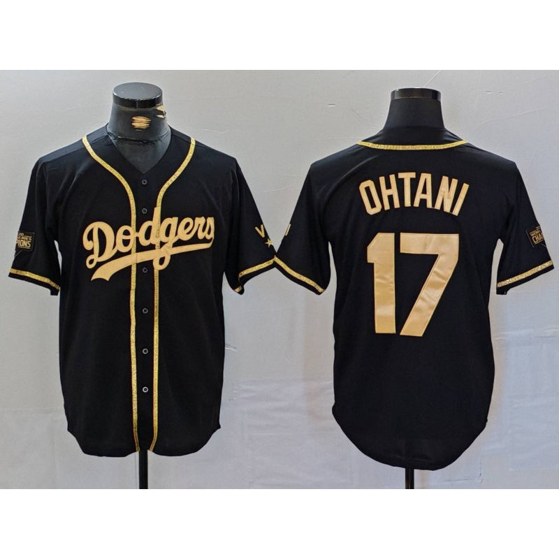 Los Angeles Dodgers #17 Shohei Ohtani Black Gold MWATKINS World Series Champions Cool Base Stitched Jersey