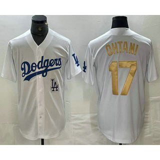 Los Angeles Dodgers #17 Shohei Ohtani White Gold MWATKINS Stitched Cool Base Jersey 2
