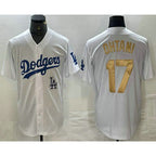 Los Angeles Dodgers #17 Shohei Ohtani White Gold MWATKINS Stitched Cool Base Jersey 2
