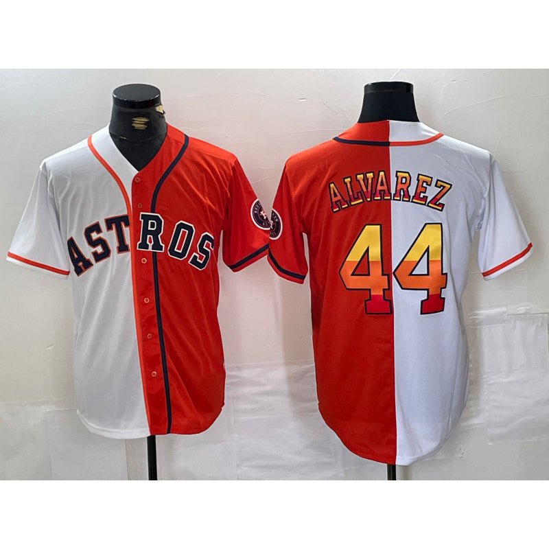 Houston Astros #44 Yordan Alvarez White Orange MWATKINS Split Stitched Jersey 2