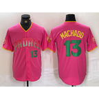 San Diego Padres #13 Manny Machado Pink MWATKINS Cool Base Stitched Jerseys