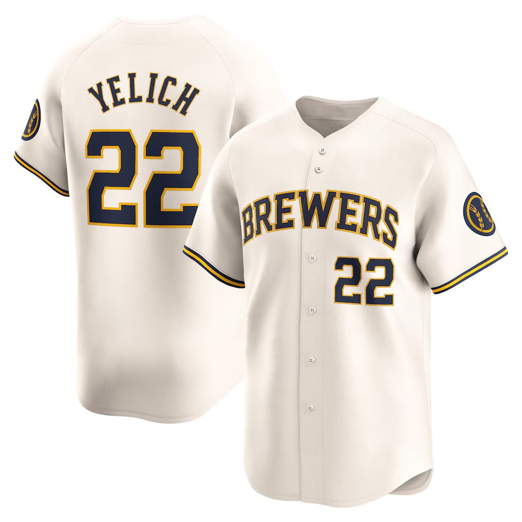 Milwaukee Brewers #22 Christian Yelich Cream MWATKINS Home Limited Player Jersey