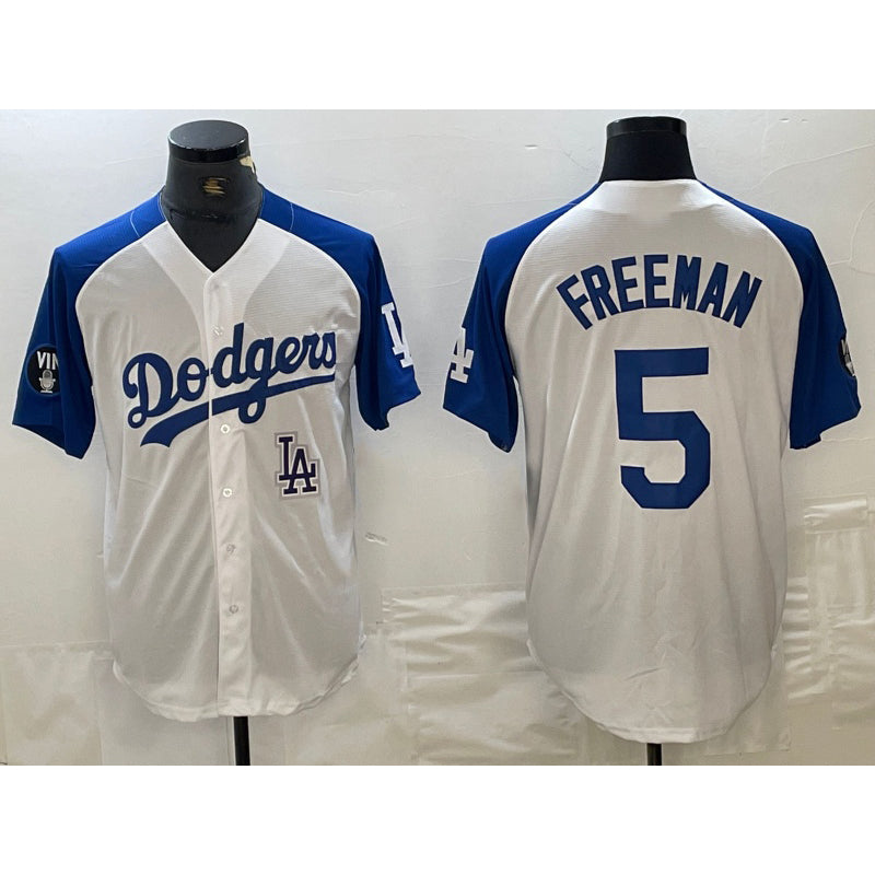 Los Angeles Dodgers #5 Freddie Freeman White Blue MWATKINS Fashion Stitched Cool Base Limited Jersey 2