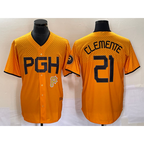 Pittsburgh Pirates #21 Roberto Clemente Gold MWATKINS 2023 City Connect Stitched Jersey