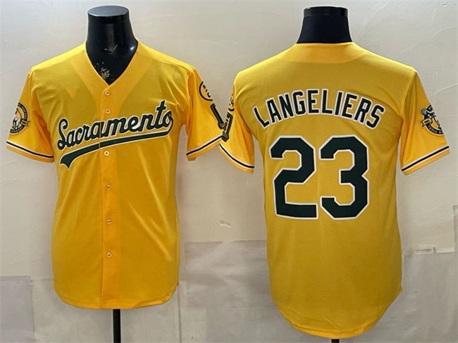 Oakland Athletics #23 Shea Langeliers 2026 Yellow MWATKINS Alternate Sacramento Celebrating 125 Years Vapor Limited Stitched Jersey