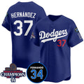 Los Angeles Dodgers #37 Teoscar Hernandez Royal MWATKINS 2024 World Series Champions With Fernando Memorial Patch Vapor Premier Limited Stitched Jersey