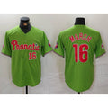 Philadelphia Phillies #16 Brandon Marsh Number Green MWATKINS With Patch Stitched Cool Base Jersey