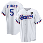 Texas Rangers #5 Corey Seager White MWATKINS 2023 World Series Stitched Jersey