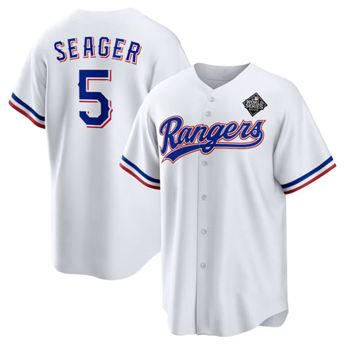 Texas Rangers #5 Corey Seager White MWATKINS 2023 World Series Stitched Jersey