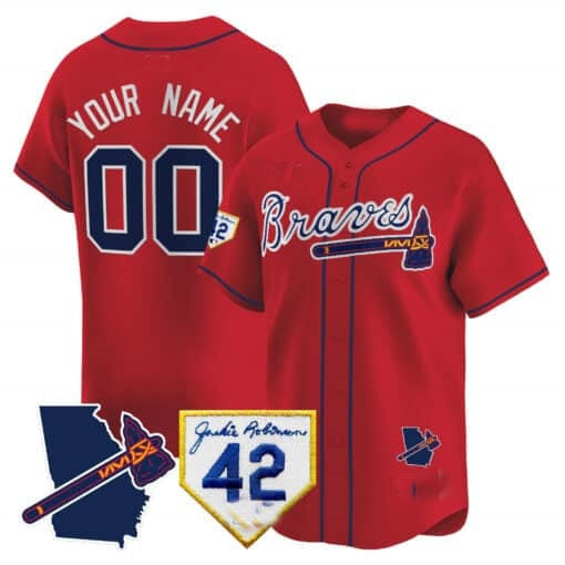 Custom Atlanta Braves 2024 Robinson & Georgia Patch Vapor Premier Limited Jersey ¨C Red MWATKINS