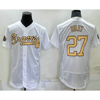 Atlanta Braves #27 Austin Riley White MWATKINS 2022 All Star Stitched Flex Base Jersey