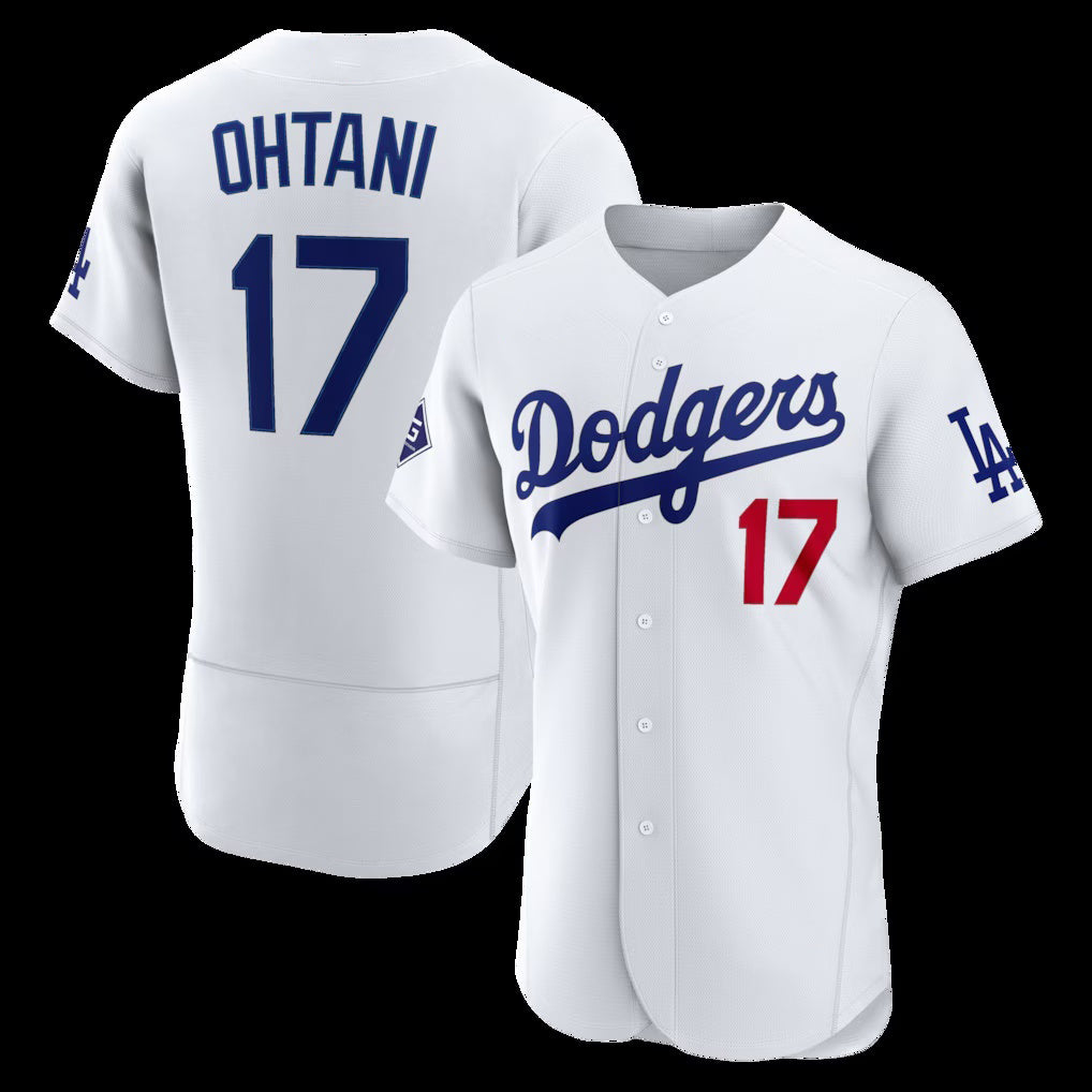 Los Angeles Dodgers #17 Shohei Ohtani White MWATKINS Home Authentic Sponsor Patch Jersey