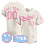 Custom Los Angeles Dodgers Vin ITFDB Patch Bubblegum Pink Vapor Premier Limited Jersey ¨C Cream MWATKINS