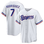 Texas Rangers #7 Ivan Rodriguez White MWATKINS Home Retired Player Replica Jersey