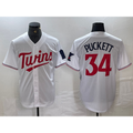 Minnesota Twins #34 Kirby Puckett White Red MWATKINS Stitched Cool Base Jersey