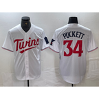 Minnesota Twins #34 Kirby Puckett White Red MWATKINS Stitched Cool Base Jersey