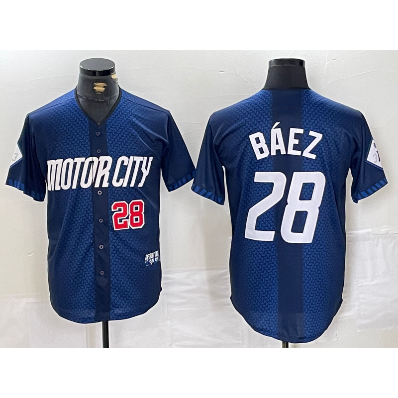 Detroit Tigers #28 Javier Baez Number 2024 Navy MWATKINS City Connect Cool Base Limited Stitched Jersey