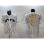 New York Yankees #2 Derek Jeter White MWATKINS Pinstripe Fashion Cool Base Jersey 2