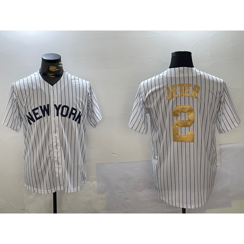New York Yankees #2 Derek Jeter White MWATKINS Pinstripe Fashion Cool Base Jersey 2