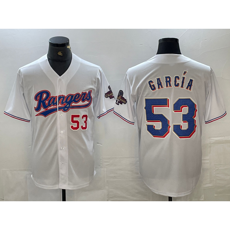 Texas Rangers #53 Adolis Garcia Number White MWATKINS 2023 World Series Champions Cool Base Jersey 2