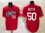 Los Angeles Dodgers x One Piece #50 Mookie Betts Red MWATKINS Vapor Premier Limited Stitched Jersey