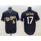 Los Angeles Dodgers #17 Shohei Ohtani Black Gold MWATKINS Stitched Cool Base Jersey 2